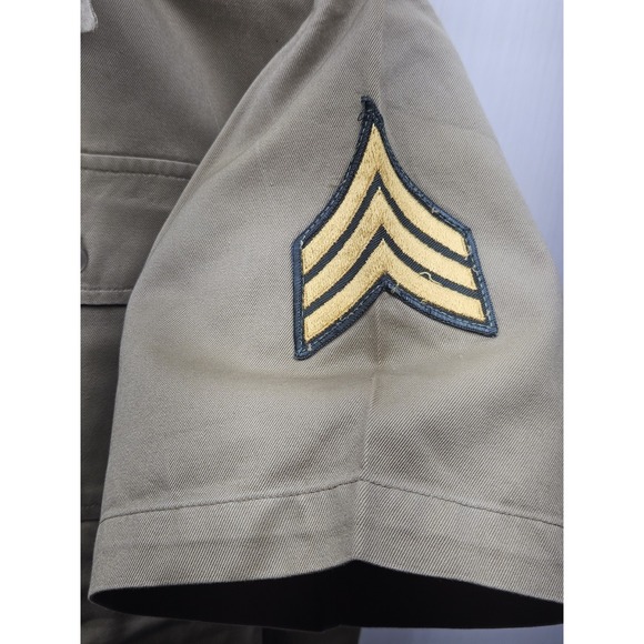 Vintage US Army Stripes Khaki Cotton Twill Uniform Man's Shirt Vietnam Era Large - Picture 3 of 6